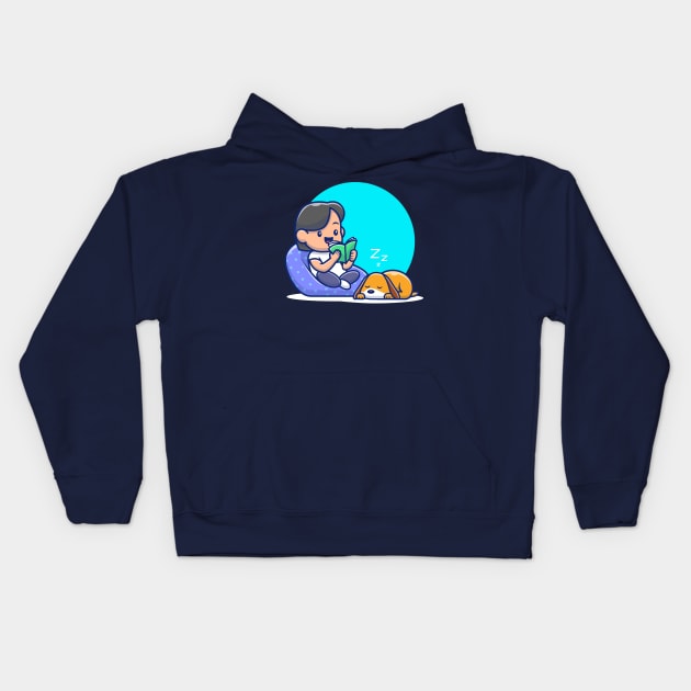 Cute boy reading book cartoon Kids Hoodie by Catalyst Labs